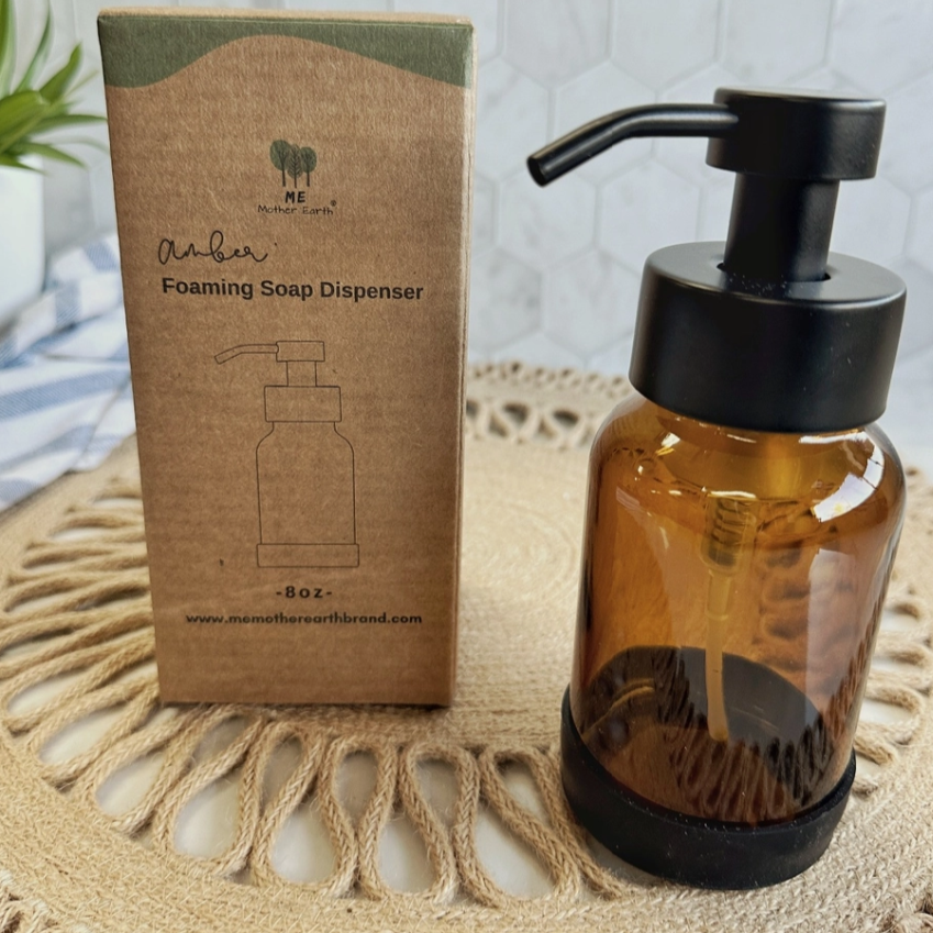 GLASS FOAMING HAND SOAP BOTTLE - AMBER